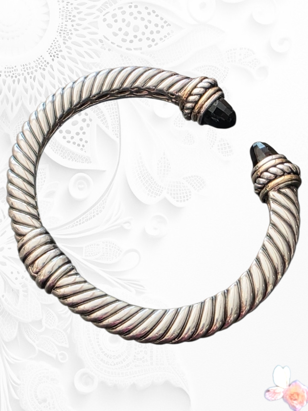 Gail Scott 925 750 Sterling Rope Hinge Cuff Black Onyx Bracelet Designer RARE